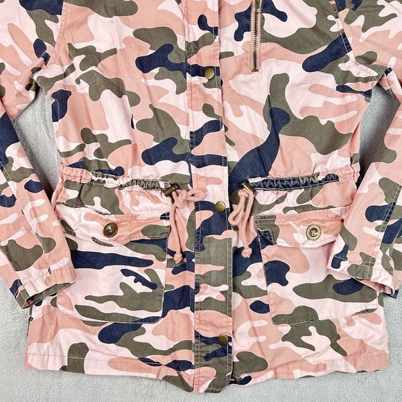Forme Mode Jacket Womens Medium Pink Camouflage Long Sleeves Pockets Hooded - Picture 3 of 14